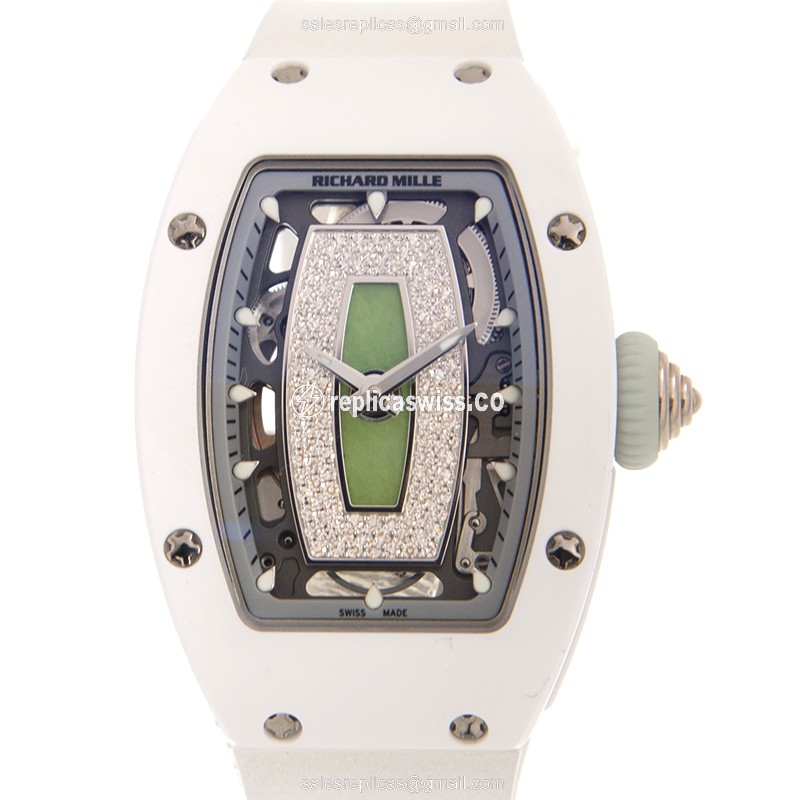 Richard Mille RM07-01 Jade Ladies - Auto Ceramic Case - Green Dial - White Rubber Strap